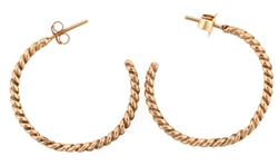 14K YELLOW GOLD TWIST DESIGN HOOP EARRINGS