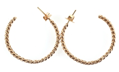 14K YELLOW GOLD TWIST DESIGN HOOP EARRINGS