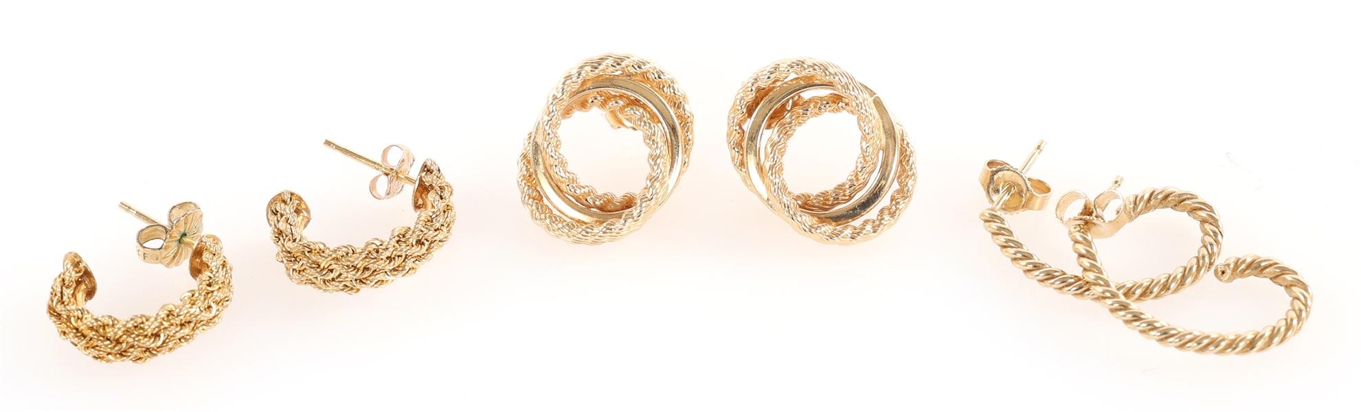 14K YELLOW GOLD TWIST & ROPE DESIGN FASHION EARRINGS