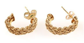 14K YELLOW GOLD TWIST & ROPE DESIGN FASHION EARRINGS