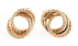 14K YELLOW GOLD TWIST & ROPE DESIGN FASHION EARRINGS