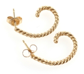 14K YELLOW GOLD TWIST & ROPE DESIGN FASHION EARRINGS