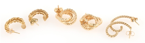 14K YELLOW GOLD TWIST & ROPE DESIGN FASHION EARRINGS