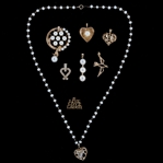 14K YELLOW GOLD PEARL & CZ PENDANTS & NECKLACE
