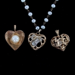 14K YELLOW GOLD PEARL & CZ PENDANTS & NECKLACE