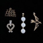 14K YELLOW GOLD PEARL & CZ PENDANTS & NECKLACE