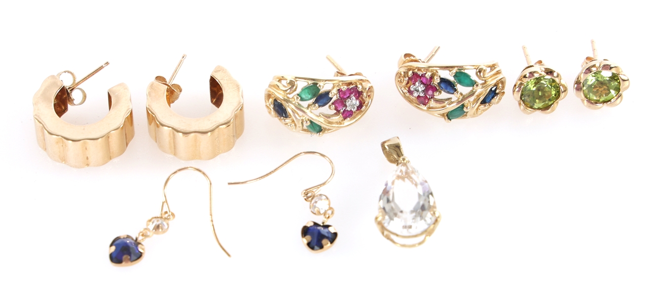 10K YELLOW GOLD SEMI-PRECIOUS STONE EARRINGS & PENDANT