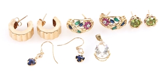 10K YELLOW GOLD SEMI-PRECIOUS STONE EARRINGS & PENDANT