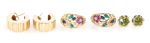 10K YELLOW GOLD SEMI-PRECIOUS STONE EARRINGS & PENDANT