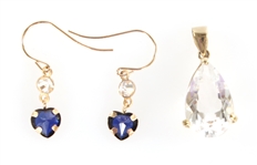 10K YELLOW GOLD SEMI-PRECIOUS STONE EARRINGS & PENDANT