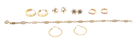 9K YELLOW GOLD EARRINGS & BRACELET