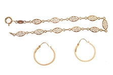 9K YELLOW GOLD EARRINGS & BRACELET