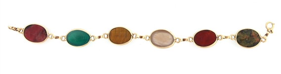 14K YELLOW GOLD SEMI-PRECIOUS STONE SCARAB BRACELET