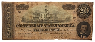 1864 $20 CONFEDERATE STATES RICHMOND VA OBSOLETE NOTE