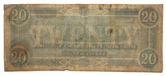 1864 $20 CONFEDERATE STATES RICHMOND VA OBSOLETE NOTE