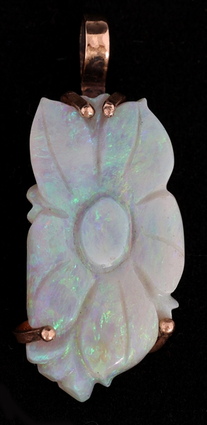 14K YELLOW GOLD CARVED OPAL PENDANT