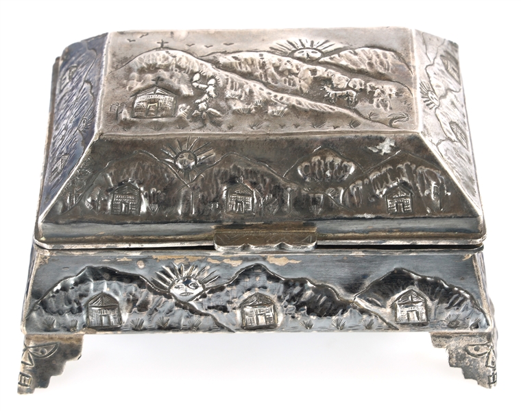 STERLING SILVER PERUVIAN REPOUSSE JEWELRY BOX