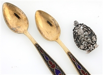 .875 RUSSIAN SILVER SPOONS & BROOCH/PENDANT