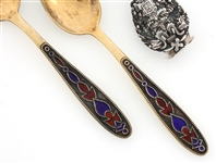 .875 RUSSIAN SILVER SPOONS & BROOCH/PENDANT