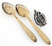 .875 RUSSIAN SILVER SPOONS & BROOCH/PENDANT