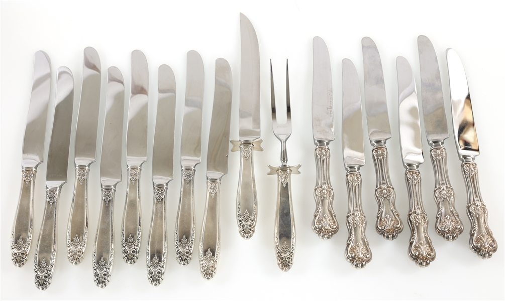 WEIGHTED STERLING SILVER HANDLE KNIVES & CARVING SET