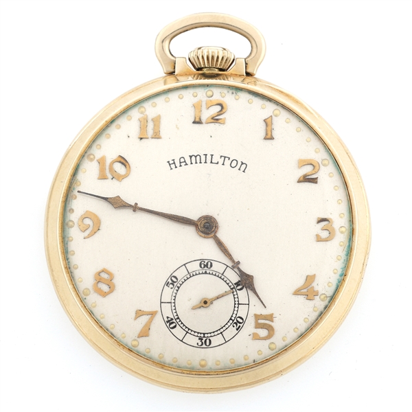MENS HAMILTON 14K YELLOW GOLD CASE POCKET WATCH