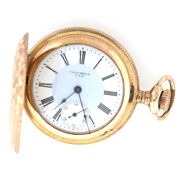 MENS COLUMBIA GOLD FILLED HUNTERS CASE POCKET WATCH