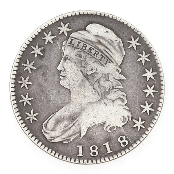 1818 US SILVER CAPPED BUST HALF DOLLAR COIN