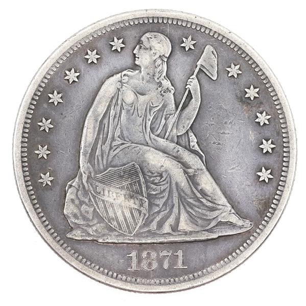 1871 US SILVER SEATED LIBERTY DOLLAR COIN