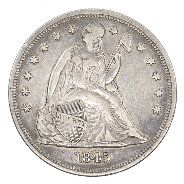 1845 US SILVER SEATED LIBERTY DOLLAR COIN 