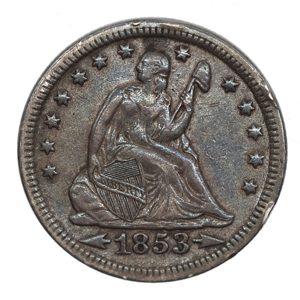 1853 US SILVER SEATED LIBERTY 25C COIN - STARS & RAYS