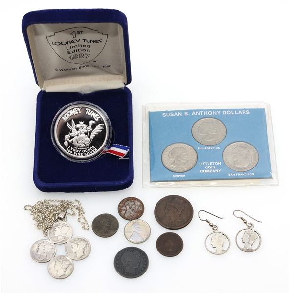 UNITED STATES TYPE COINS, SILVER COMMEM. COIN, JEWELRY