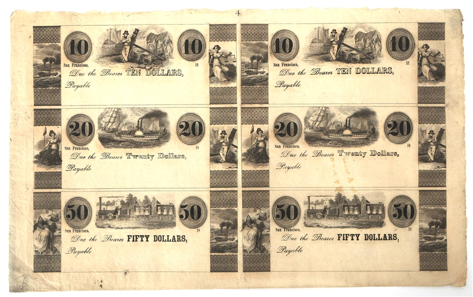 1800s UNKNOWN ISSUER SAN FRANCISCO UNCUT NOTES