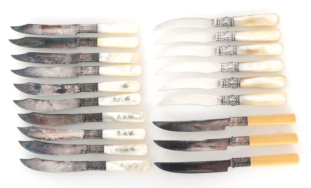 MOTHER OF PEARL & COMPOSITE STERLING ACCENT KNIVES