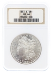 1881-S US MORGAN SILVER DOLLAR COIN NGC MS64