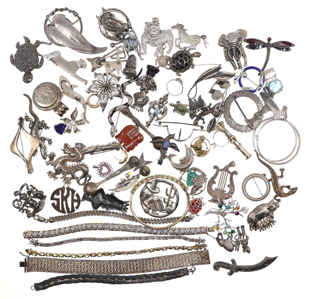 STERLING SILVER JEWELRY - BROOCHES, BRACELETS, & MORE