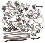 STERLING SILVER JEWELRY - BROOCHES, BRACELETS, & MORE