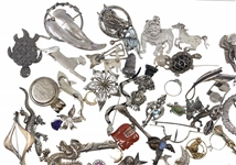 STERLING SILVER JEWELRY - BROOCHES, BRACELETS, & MORE