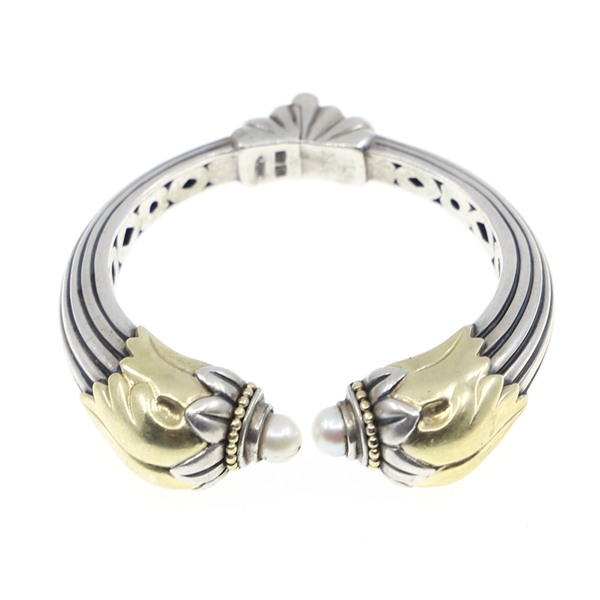 LAGOS CAVIAR STERLING SILVER & 18K GOLD CUFF BRACELET