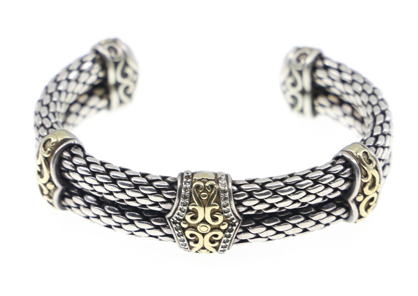 SCOTT KAY STERLING SILVER 18K GOLD CABLE CUFF BRACELET