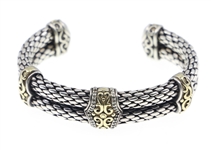 SCOTT KAY STERLING SILVER 18K GOLD CABLE CUFF BRACELET