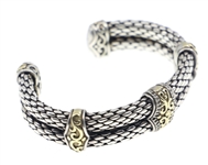 SCOTT KAY STERLING SILVER 18K GOLD CABLE CUFF BRACELET
