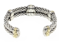 SCOTT KAY STERLING SILVER 18K GOLD CABLE CUFF BRACELET