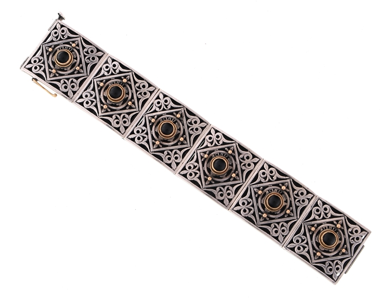 KONSTANTINO STERLING SILVER 18K GOLD & ONYX BRACELET