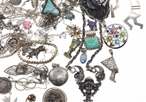 STERLING JEWELRY PENDANTS, BROOCHES, CHAINS & MORE