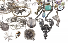 STERLING JEWELRY PENDANTS, BROOCHES, CHAINS & MORE