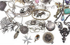 STERLING JEWELRY PENDANTS, BROOCHES, CHAINS & MORE