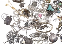 STERLING JEWELRY PENDANTS, BROOCHES, CHAINS & MORE