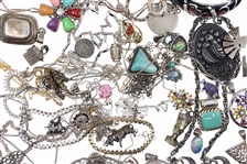 STERLING JEWELRY PENDANTS, BROOCHES, CHAINS & MORE