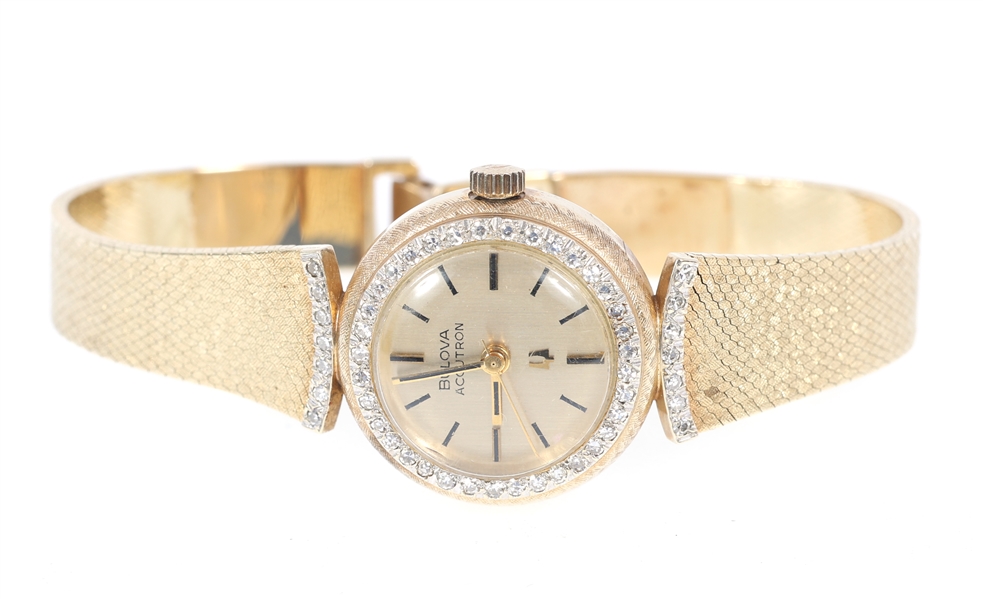 LADIES BULOVA ACCUTRON 14K GOLD & DIAMOND WRIST WATCH